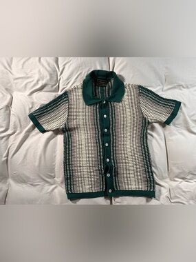 Massive Luxury Edition Crochet Knit Green Semi sheer Button Up Small Cottagecore